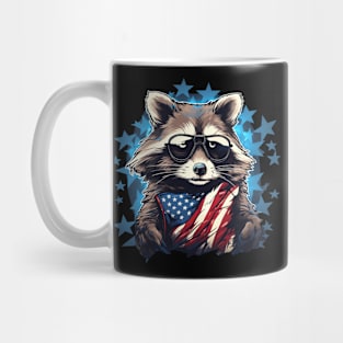 old raccoon proudly American flaG Mug